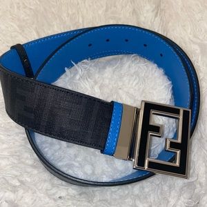 Mens Fendi Zucca Belt reversible Black/ Blue NWOT